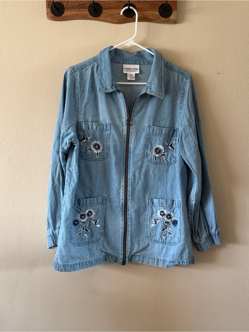Country Store Hummingbird Embroidery 100% Cotton Barn Jacket Chore Jacket size M
